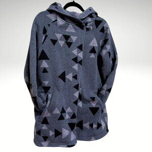 The North Face Crescent Wrap Gray Black Aztec Design Fleece Hooded Cardigan